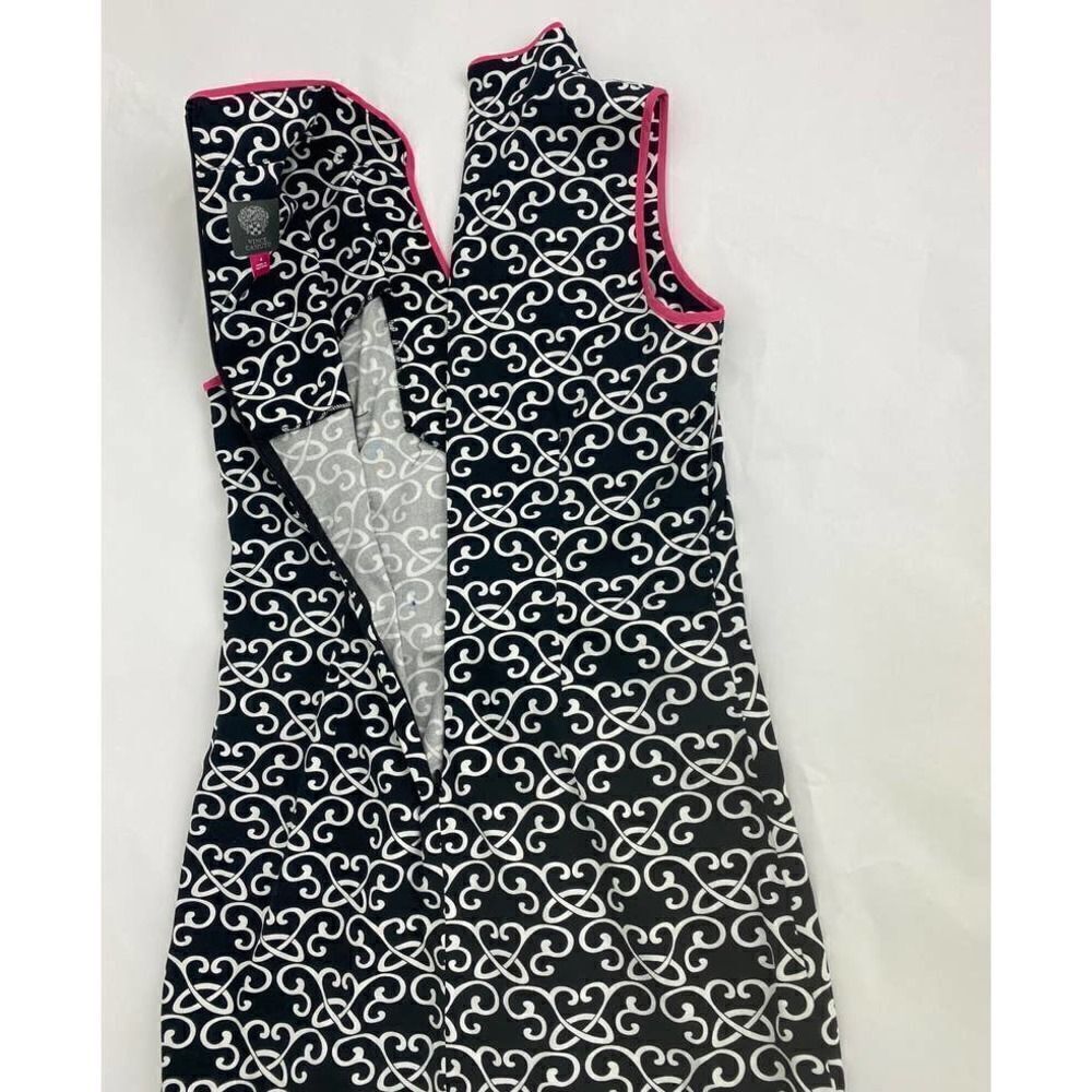 Vince Camuto Black Print Dress with Hot Pink Fuchsia Piping - Size 4 - Picture 8 of 11